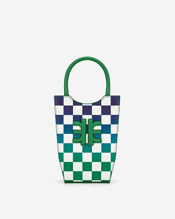 JW PEI FEI Gradient Checkerboard Women Phone Bag Green / Blue | SG1345CE