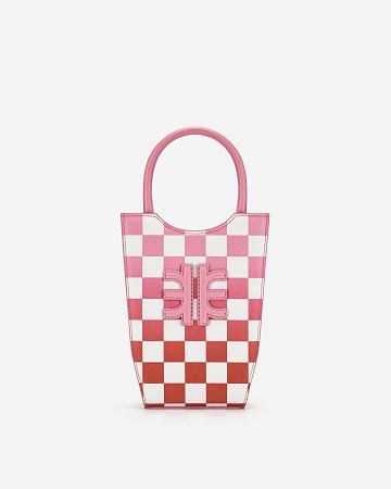 JW PEI FEI Gradient Checkerboard Women Phone Bag Pink / Red | SG1347BC