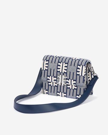 JW PEI FEI Jacquard Knit Flap Women Crossbody Bags Navy | SG1503BC