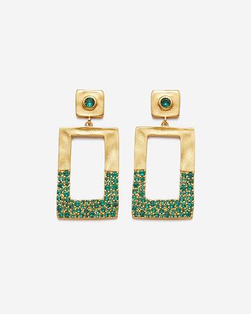 JW PEI Geometrical Openwork Rectangle Earrings Women Jewelry Gold / Green | SG1090QZ