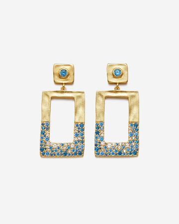 JW PEI Geometrical Openwork Rectangle Earrings Women Jewelry Gold / Blue | SG1091WY