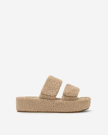 JW PEI Lexi Faux Fur Platform Sandal Women Shoes Beige | SG1037MA