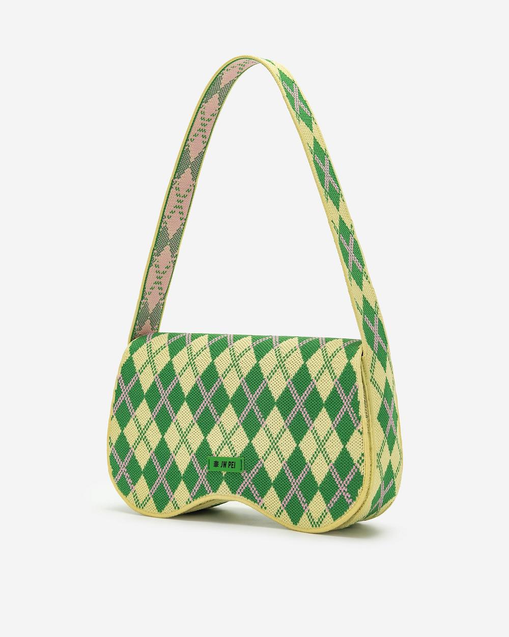 JW PEI Becci Knitted Women Shoulder Bags Yellow / Green | SG1297MA