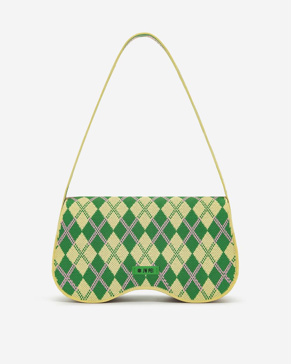 JW PEI Becci Knitted Women Shoulder Bags Yellow / Green | SG1297MA