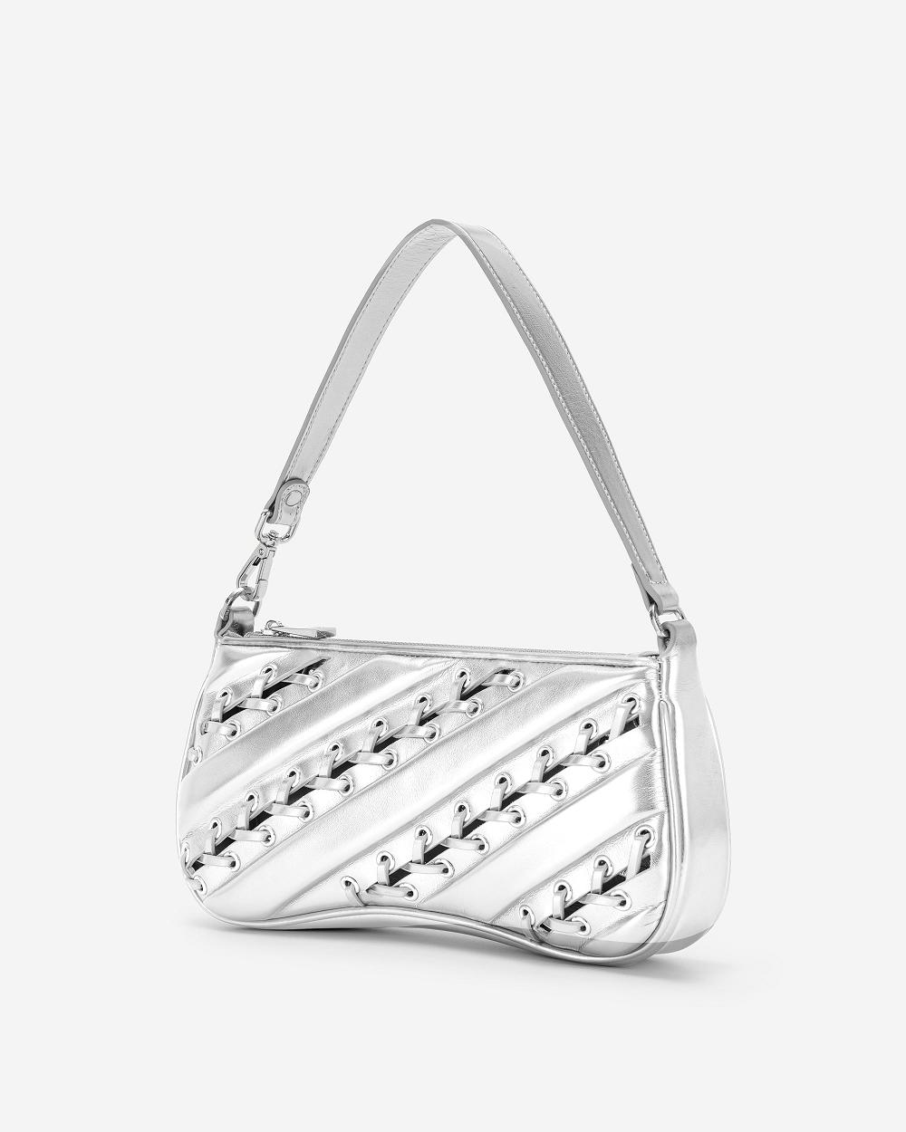 JW PEI Eva Metallic Straps Classic Women Shoulder Bags Silver | SG1288JJ