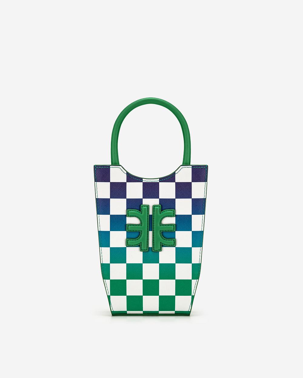 JW PEI FEI Gradient Checkerboard Women Phone Bag Green / Blue | SG1345CE