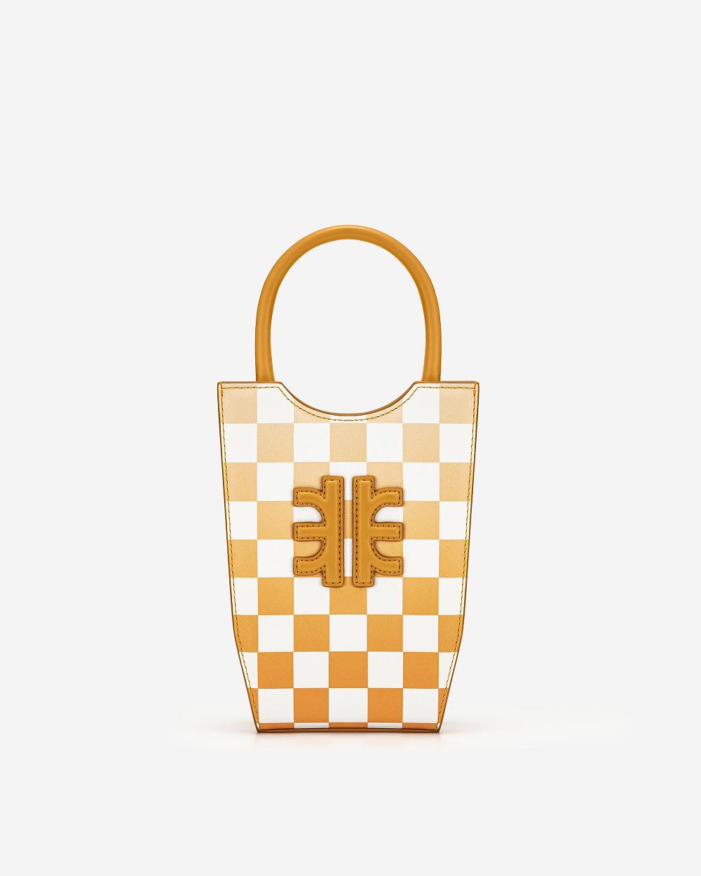 JW PEI FEI Gradient Checkerboard Women Phone Bag Orange | SG1348NB