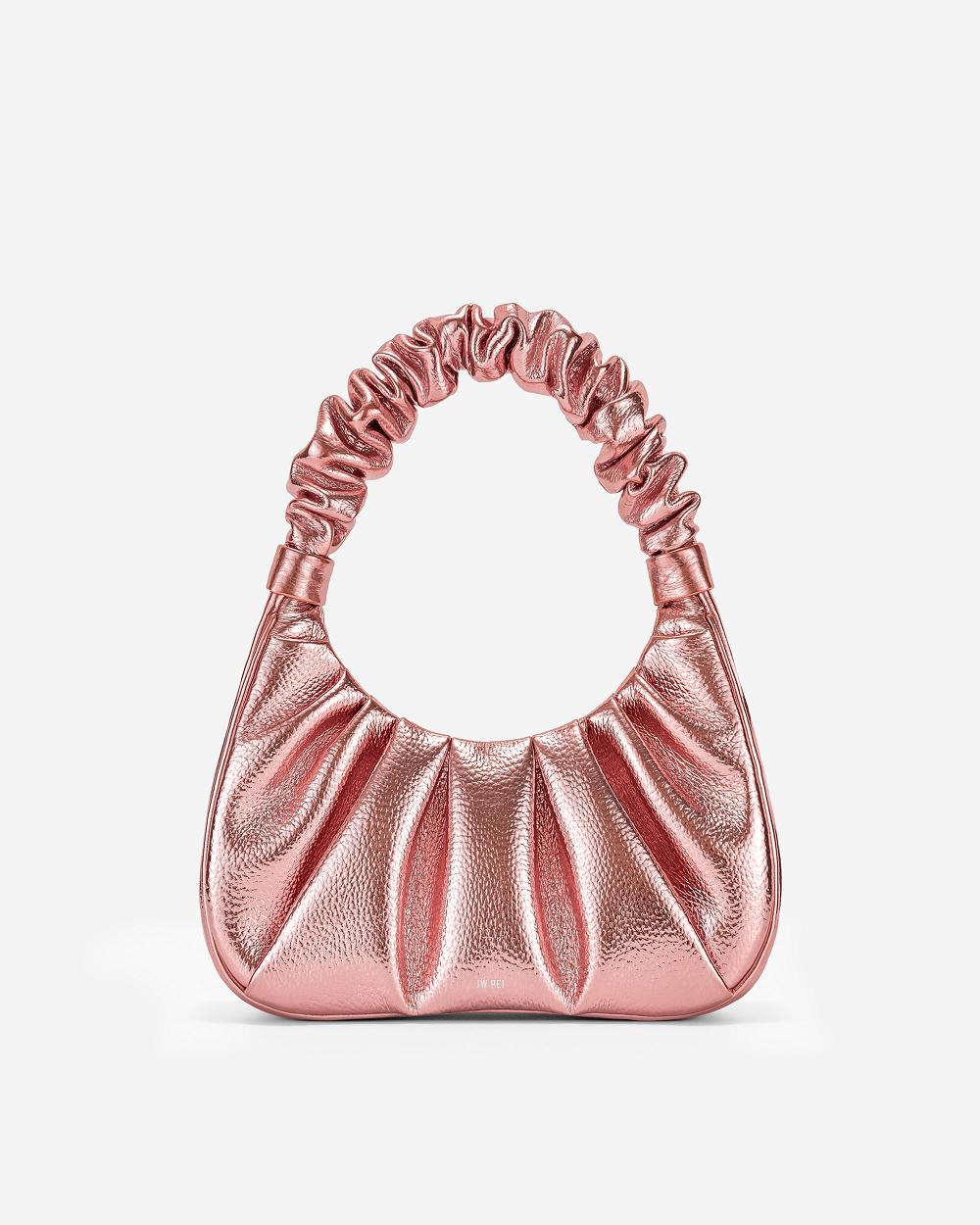 JW PEI Gabbi Metallic Ruched Hobo Women Shoulder Bags Pink | SG1243BC