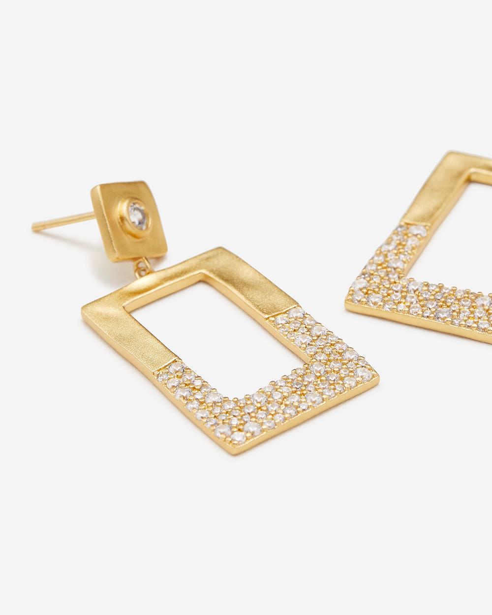 JW PEI Geometrical Openwork Rectangle Earrings Women Jewelry Gold / White | SG1089MA