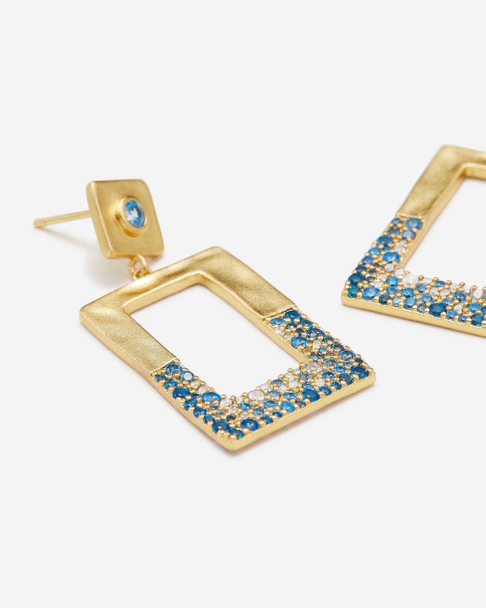 JW PEI Geometrical Openwork Rectangle Earrings Women Jewelry Gold / Blue | SG1091WY