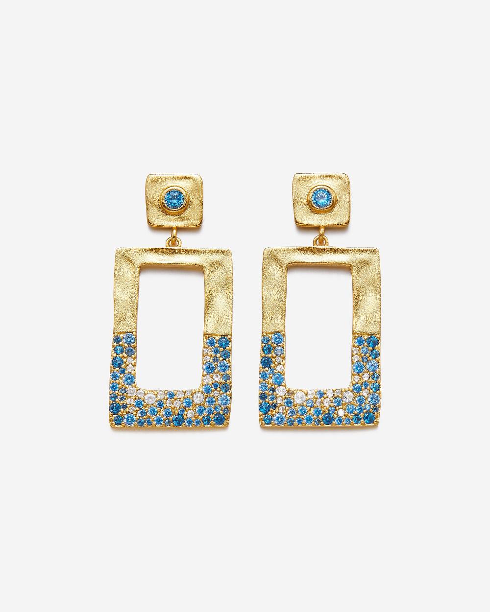 JW PEI Geometrical Openwork Rectangle Earrings Women Jewelry Gold / Blue | SG1091WY