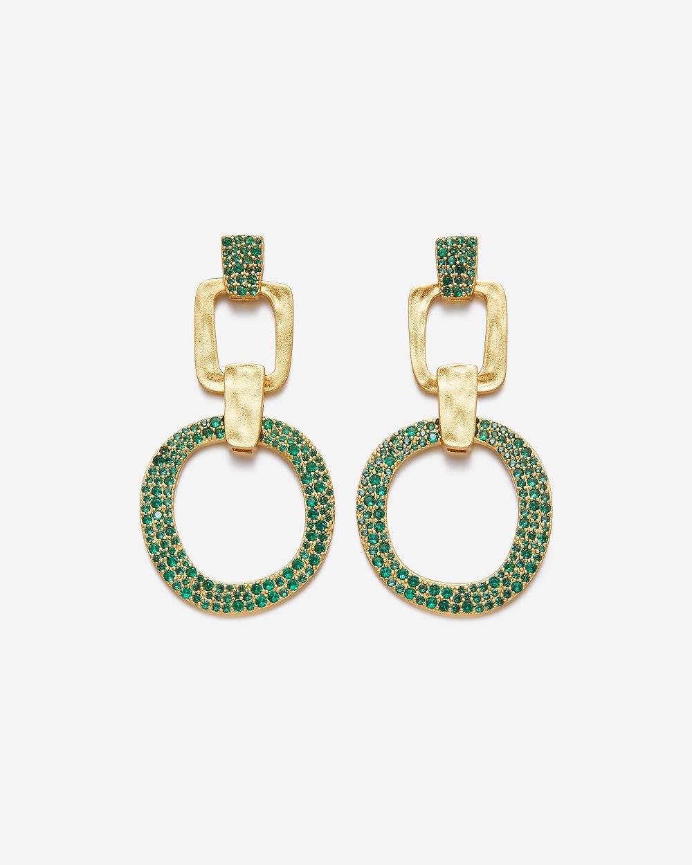 JW PEI Geometrical Openwork Round Earrings Women Jewelry Gold / Green | SG1086VD