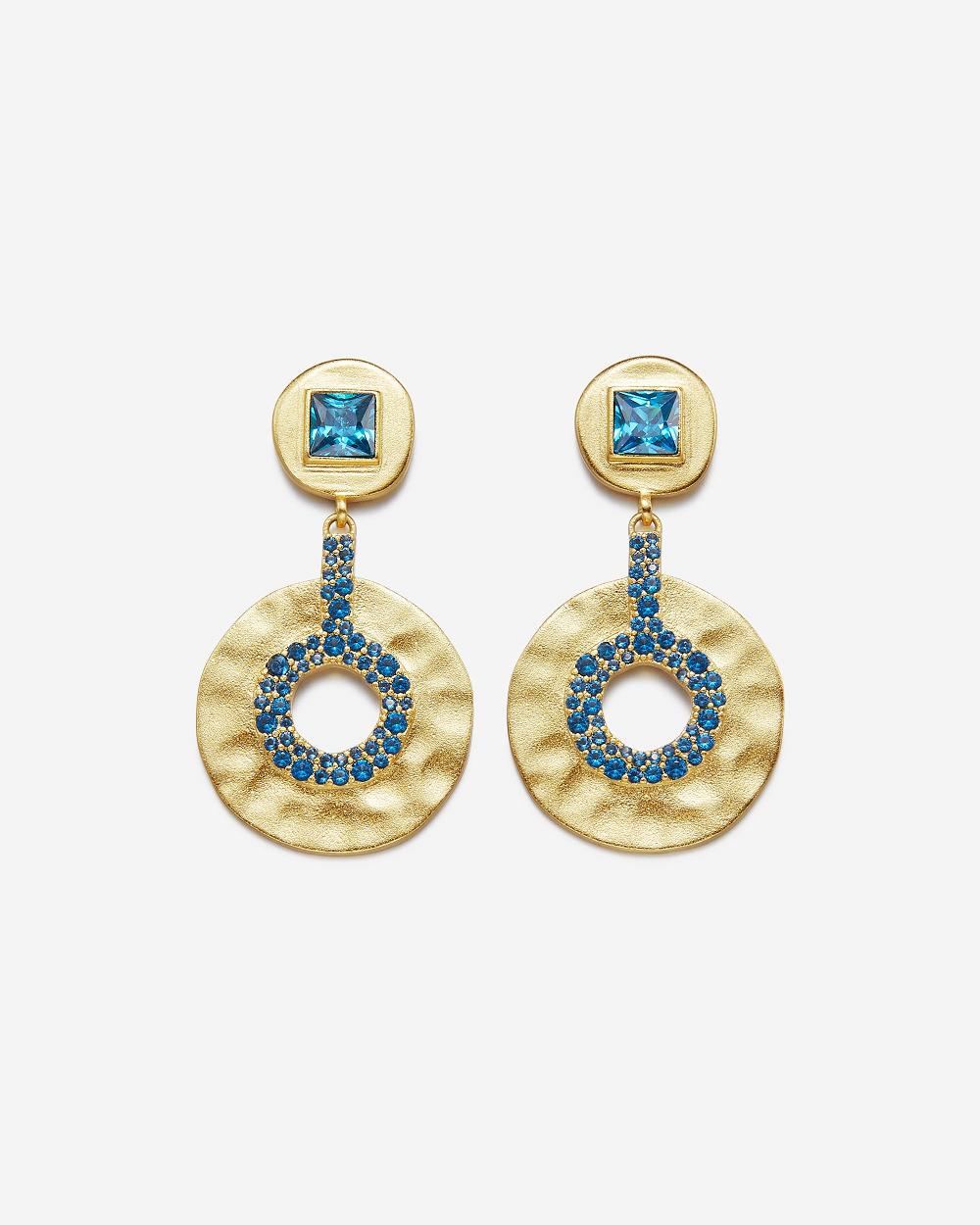 JW PEI Geometrical Openwork Small Round Earrings Women Jewelry Gold / Blue | SG1083ZG