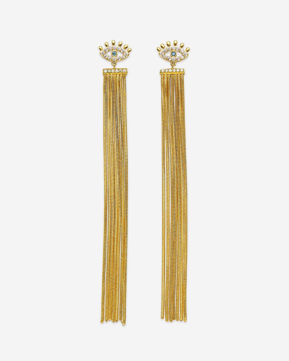 JW PEI Magic Eye Tassel Earrings Women Jewelry Gold / White / Blue | SG1067RW