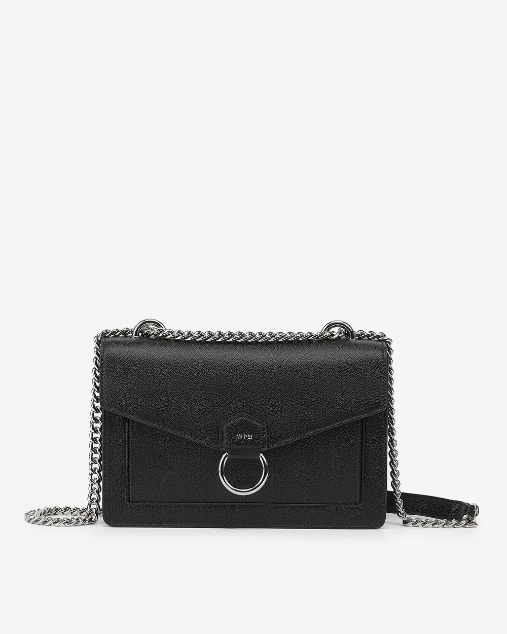 JW PEI The Envelope Silver Chain Women Crossbody Bags Black | SG1447ZG